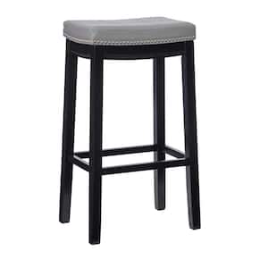 Concord Black Wood Frame Barstool with Padded Grey Faux Leather Seat