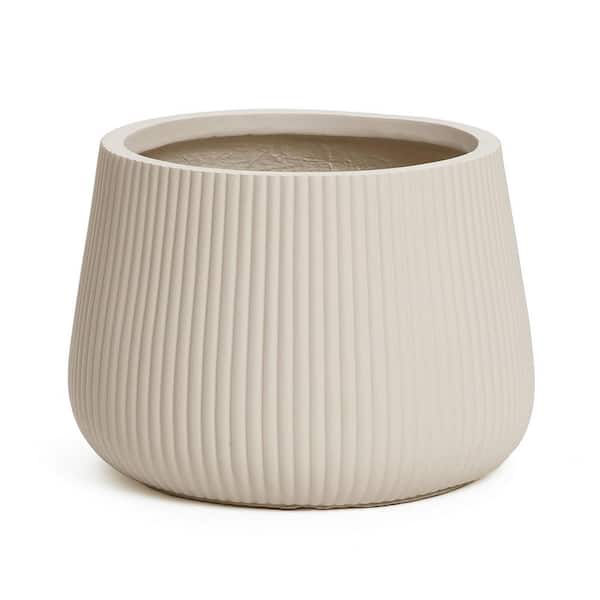 15.55 in. White Ribbed Round Floor Planter