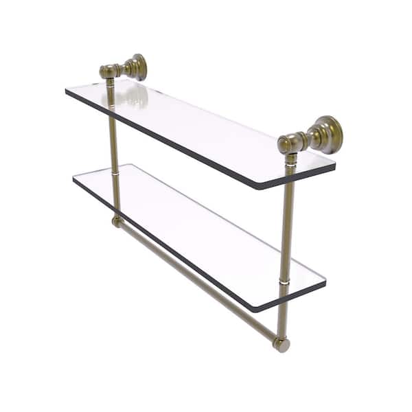Allied Brass Carolina Collection 22 in. x 9.5 in. H x 5.54 in. D Brass Rectangular Double Glass Shelf Towel Bar in Antique Brass
