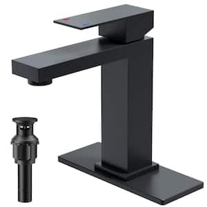 Single Handle Mid-Arc Bathroom Faucet with Pop-Up Drain Included and Spot Resistant in Matte Black