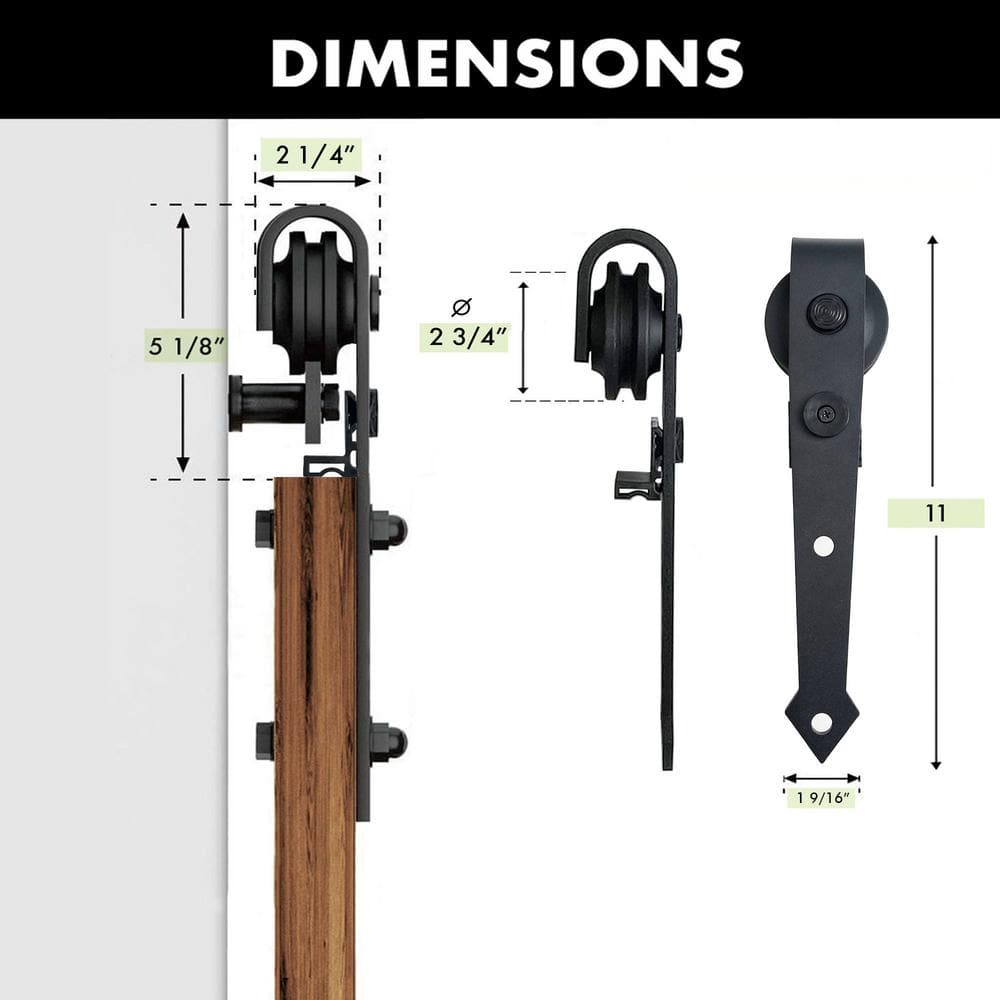 Black Rustic Sliding Barn Door Hardware Kit with Arrow Design Roller