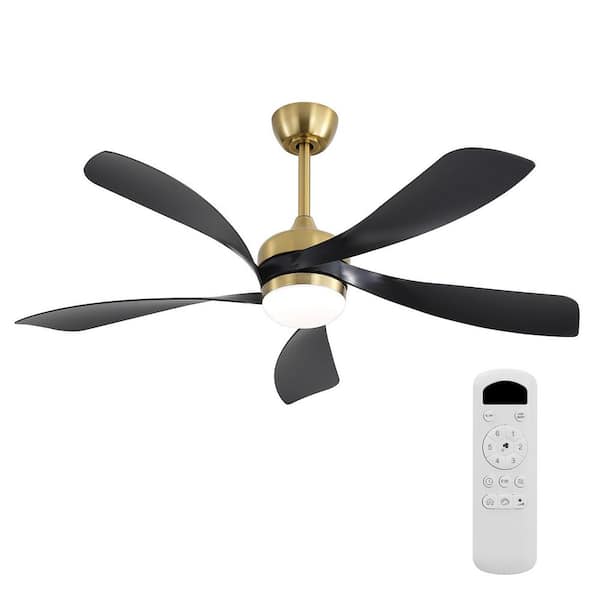 52 in. Indoor/Outdoor Gold and Black Downrod Mount Standard Ceiling Fan with LED Light and Remote for Living Room