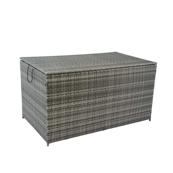 200 Gal. Gray Wicker Lightweight Outdoor Deck Box with Lid, removable Water Resistant Inner Liner and Durable Iron Frame