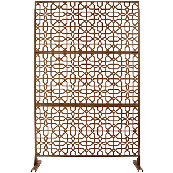 76 in. H Brown Steel Garden Fence Freestanding Decorative Patterns Privacy Screen