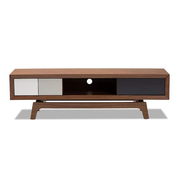 Baxton Studio Svante Walnut and White and Gray TV Stand 152 9254