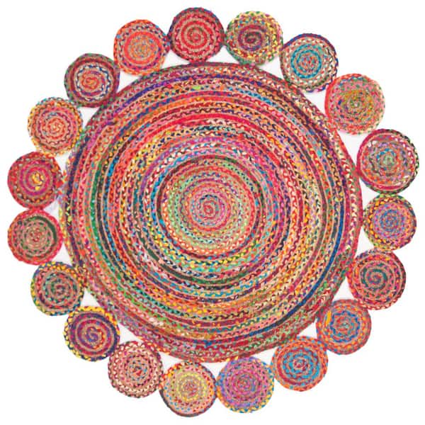 SAFAVIEH Cape Cod Red/Multi 5 ft. x 5 ft. Round Striped Area Rug