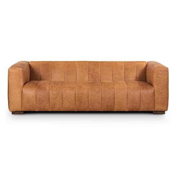 Poly and Bark Canale 86 in. Square Arm 3-Seater Sofa in Cognac Tan