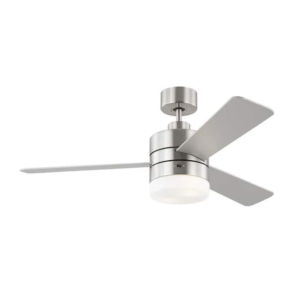 Era 44 in. Modern Brushed Steel Ceiling Fan with Silver/American Walnut Reversible Blades, Light Kit and Wall Control