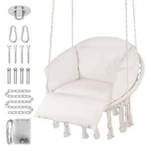 Beige Hanging Chair Hammock Hanging Swinging Chair with Oversized Cushion and Mounting Hardware Handwoven Swing Chair