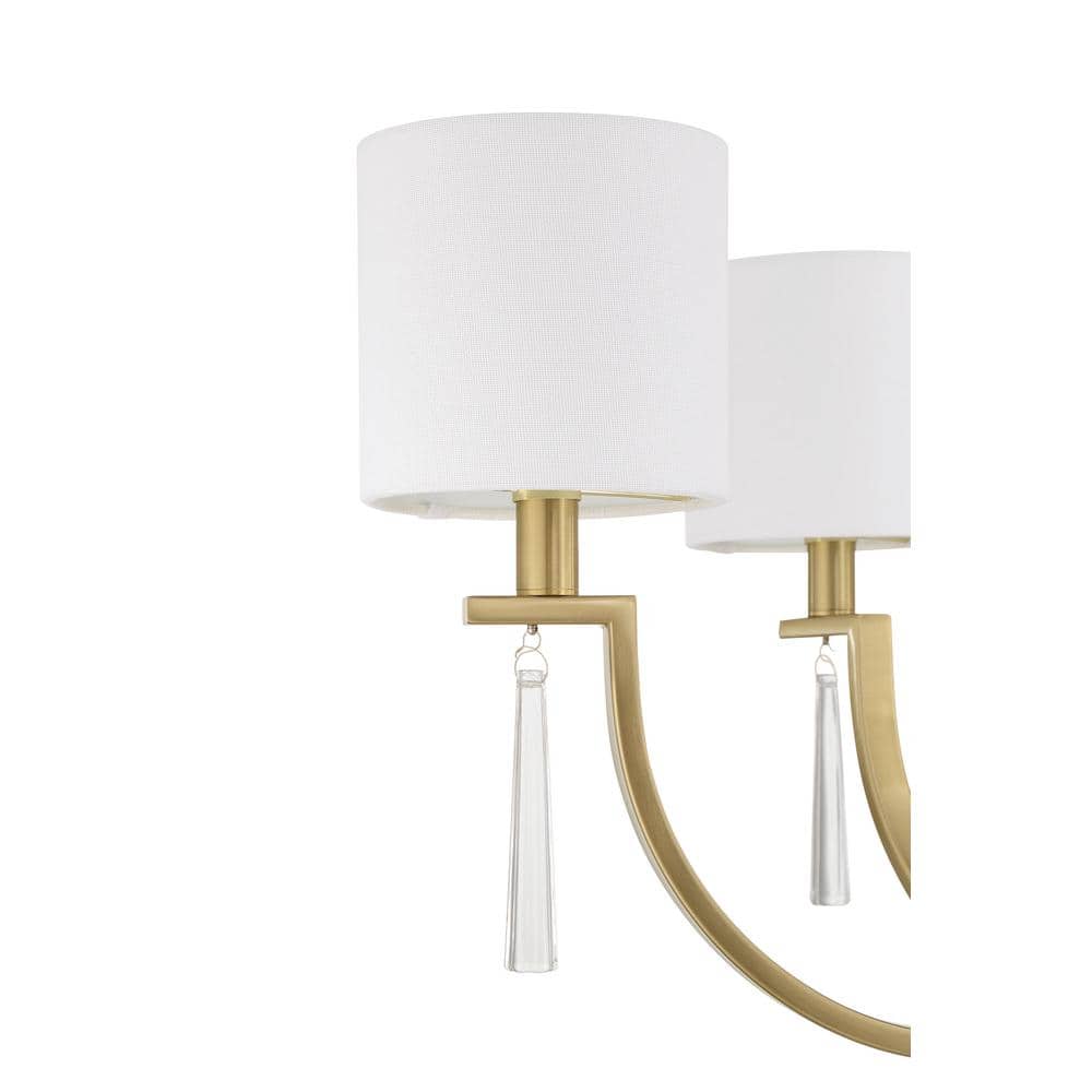 Fortuna Satin Brass 6-Light Chandelier with White Linen Shades