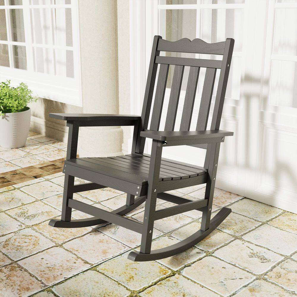 Charcoal Gray Plastic Adirondack Rocking Chair with Big Armrest Weather Resistant, Fire Pit Outdoor Rocking Chair price history on PriceWatchPro