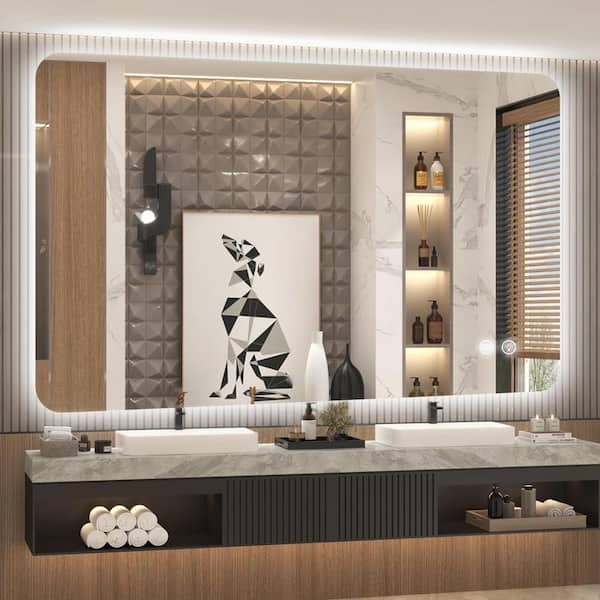 35.9 in. W x 59.9 in. H Rectangular Frameless LED Adjustable Backlit Large Area Anti-Fog Wall Mount Bathroom Mirror