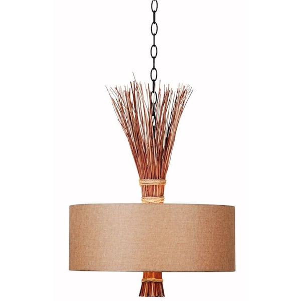 Kenroy Home Sheaf 3-Light Oil Rubbed Bronze with Natural Reed Pendant