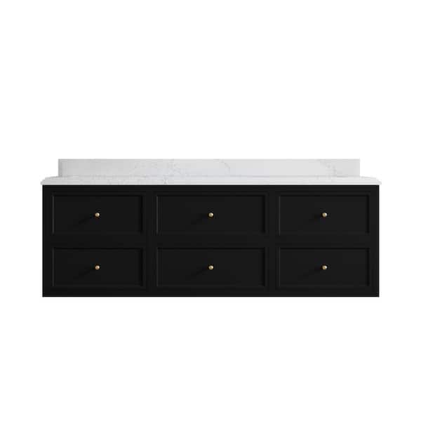 Willow Collections Roswell 72 in. Double Sink Freestanding Black Bath Vanity with Empira White Qt. Top Unassembled