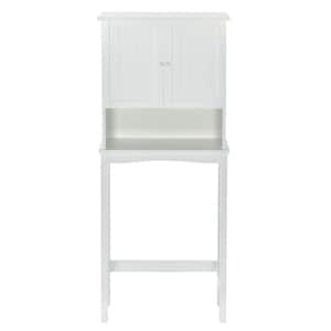 24 in. W x 9 in. D x 62 in. H White MDF Freestanding Over-the-Toilet Linen Cabinet with Shelf and Two Doors