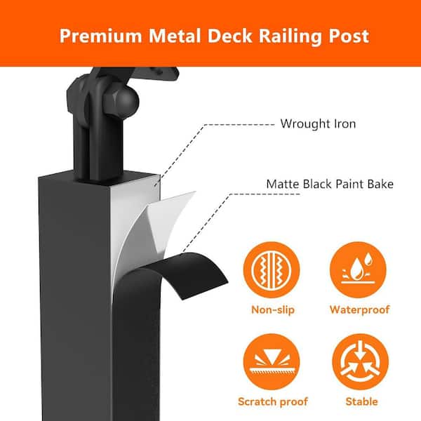 Adjustable Black Baluster Columns With Wall Mounts 0°-270° Iron Posts