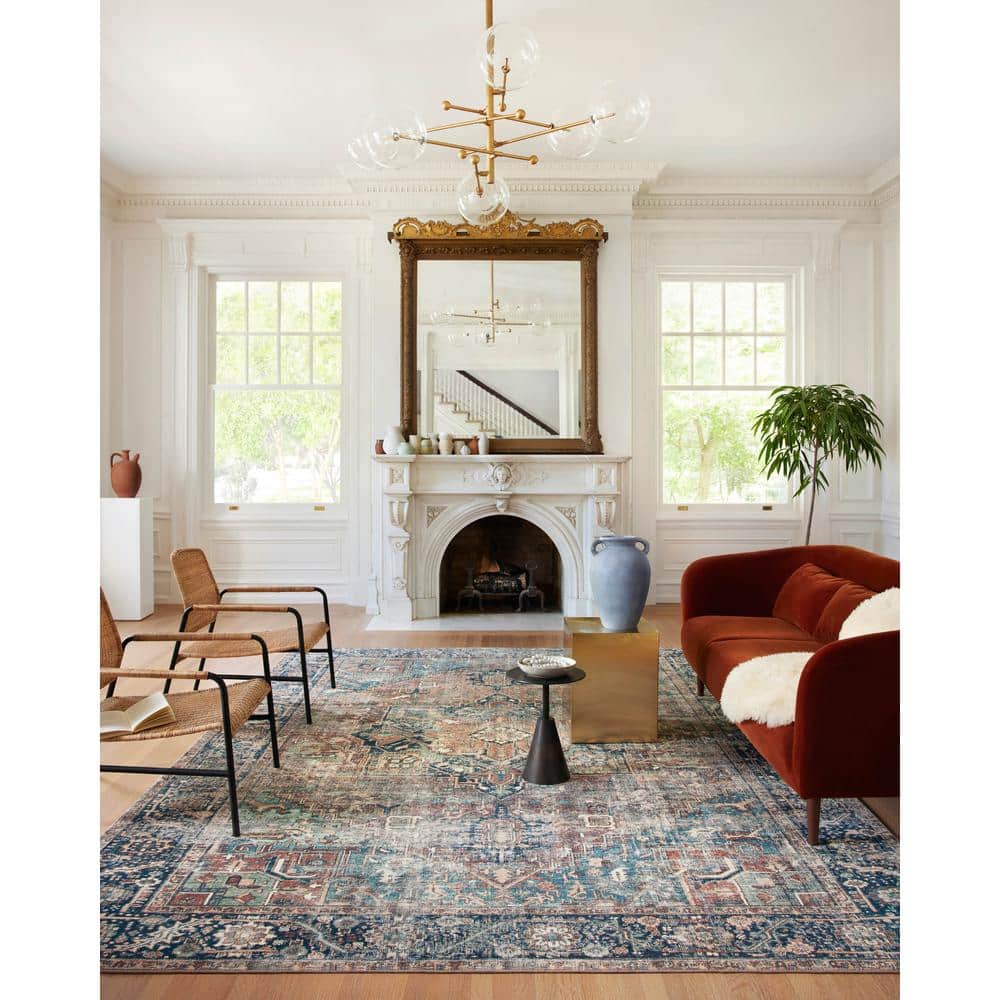 Elysian Blue Oriental 8' x 10' Easy-Care Synthetic Area Rug
