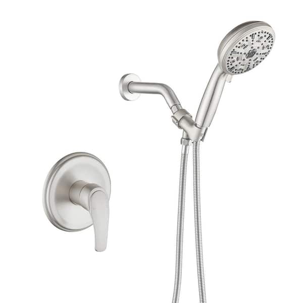 AIMADI Single Handle 10-Spray Shower Faucet 1.8 GPM with Pressure Balance Brass Wall Mount Shower Faucet Set in. Brushed Nickel
