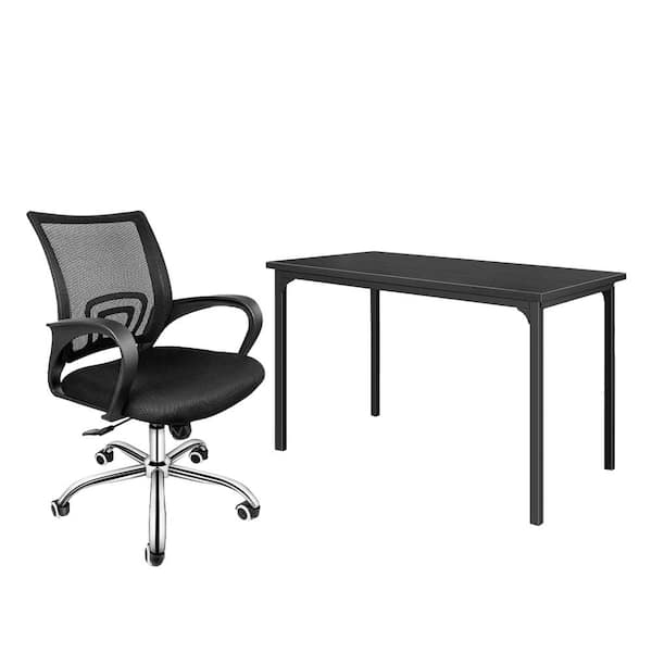 Tidoin 47 in. Rectangular Black Wood Computer Desk with Black Metal Office Chair