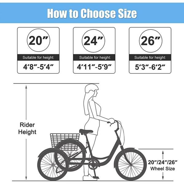 BOZTIY 26 in. Tricycle Perfect for Adult 7 Speed 3 Wheel Bikes