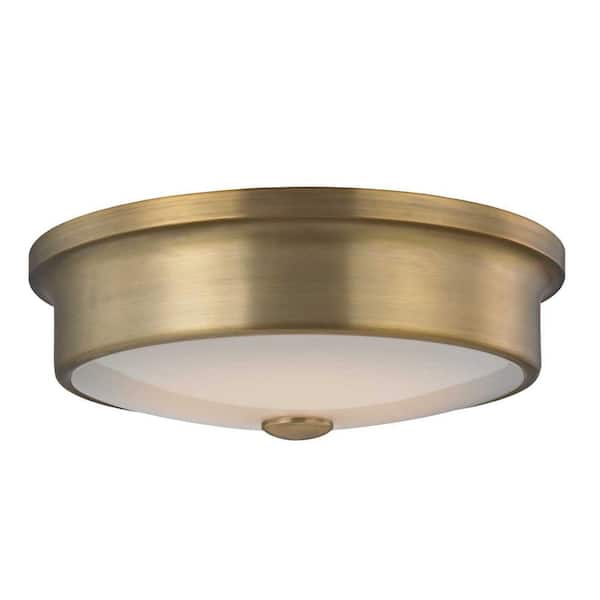 Home Decorators Collection Versailles 12 in. Aged Brass LED Flush Mount Ceiling Light with White Glass Shade