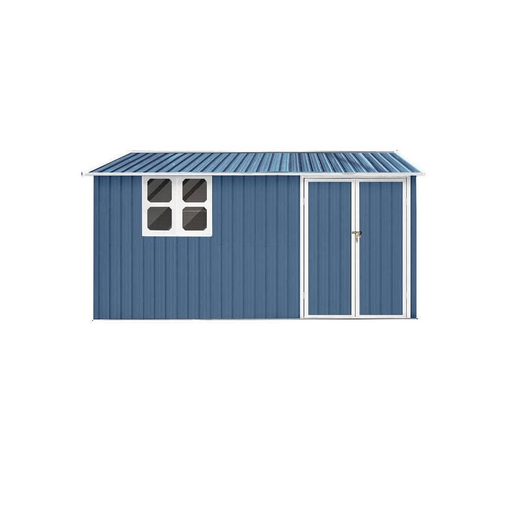 ୨୧ Blue 12 ft. W x 10 ft. D Outdoor Metal Storage Shed Waterproof