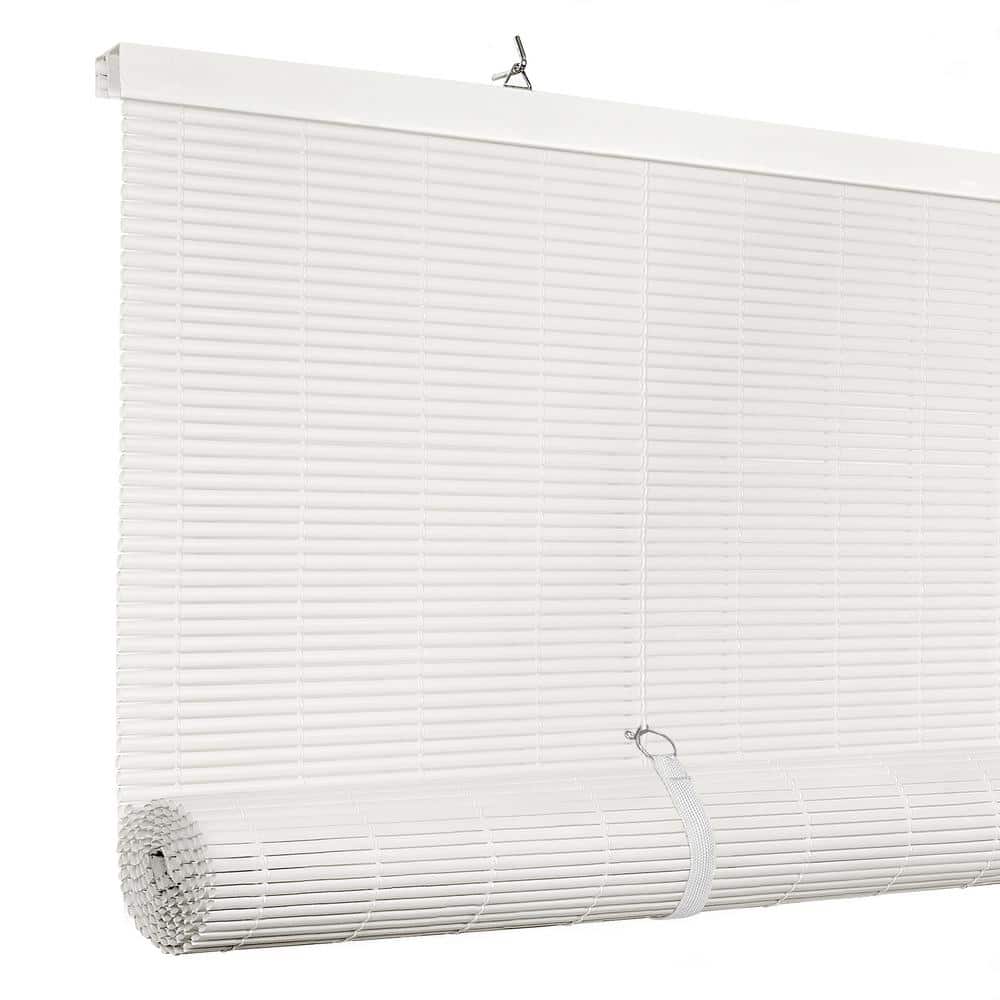 Cordless Solstice 72" White Vinyl Roll-Up Outdoor Blind