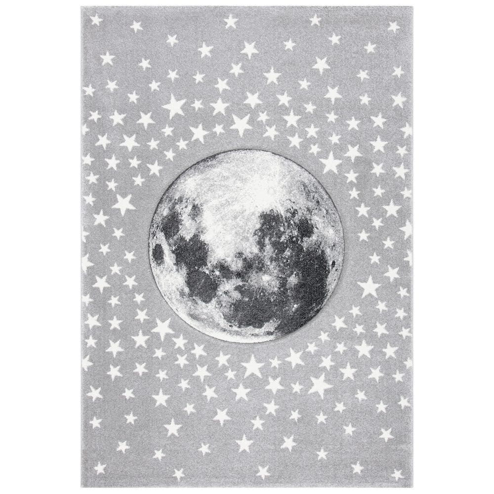 Stellar Playtime Round Non-Slip Rug for Kids - Light Grey & White, 4'x6'