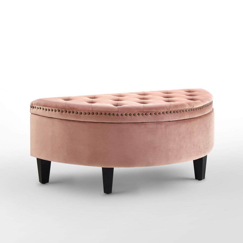 Inspired Home Tabitha Blush Velvet Button Tufted Gold Nailhead 