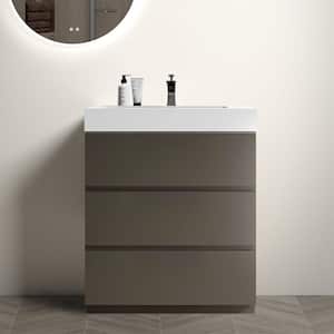 NOBLE 30 in. W x 18 in. D x 25 in. H Single Sink Freestanding Bath Vanity in Gray with Black Solid Surface Top