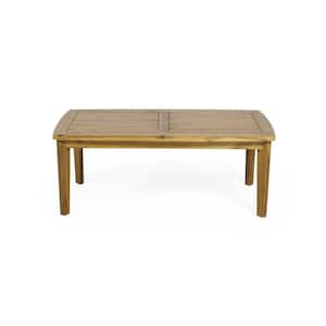 Classic Style Rectangular Solid Acacia Wood Outdoor Coffee Table with Slat Panel Design and Weather-Resistant in Brown