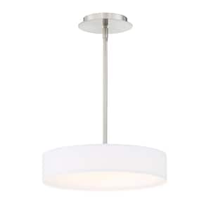 Manhattan 14 in. 260-Watt Equivalent Integrated LED Brushed Nickel Pendant with Fabric Shade