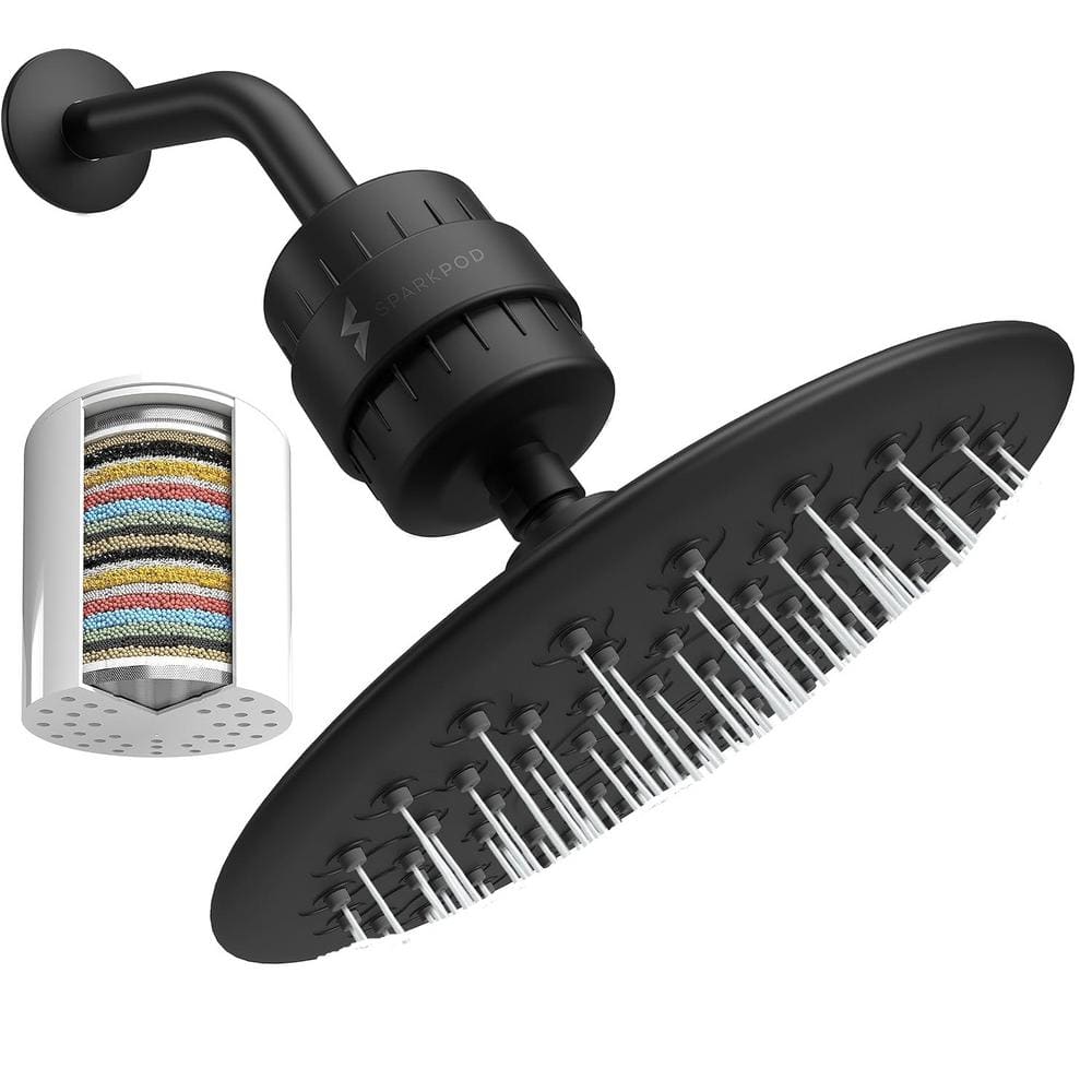 9.5 in. Round Shower Filter Head with Water Filter Cartridge Chlorine High Pressure in Matte Black price history on PriceWatchPro