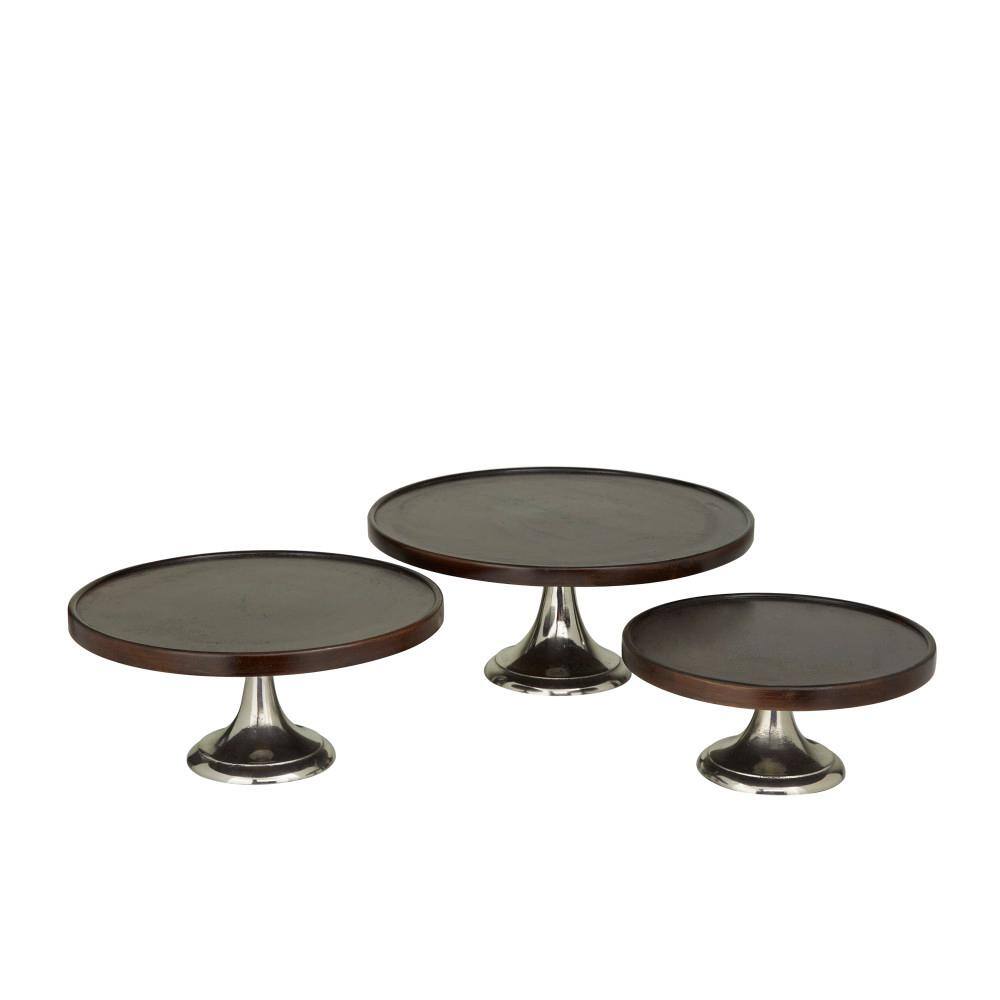 Dark Brown and Silver 3-Piece Round Pedestal Cake Stand Set