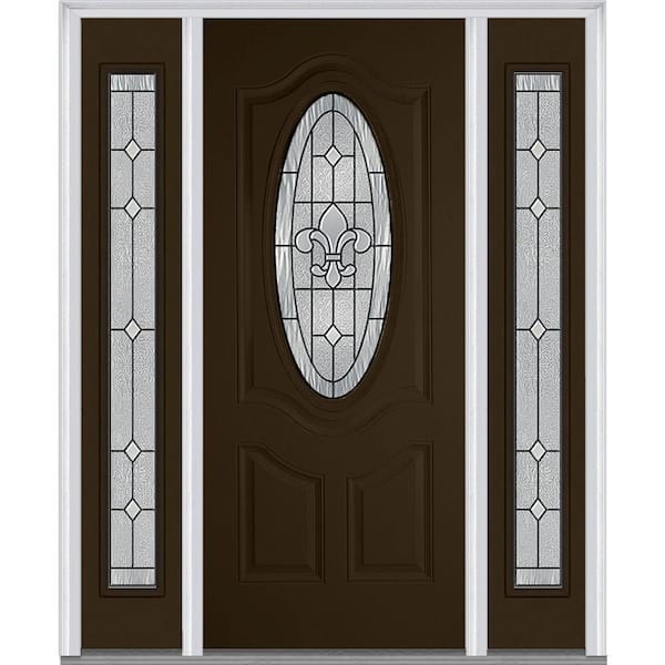 MMI Door 64 in. x 80 in. Carrollton Right-Hand Oval Lite Decorative Painted Fiberglass Smooth Prehung Front Door with Sidelites