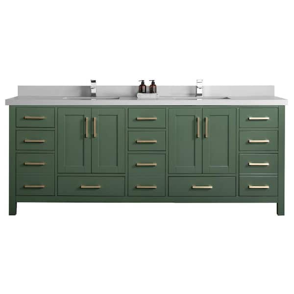 Willow Collections Malibu 84 in. W x 22 in. D x 36 in. H Double Sink Bath Vanity in Lafayette Green with 2 in Carrara Quartz Top