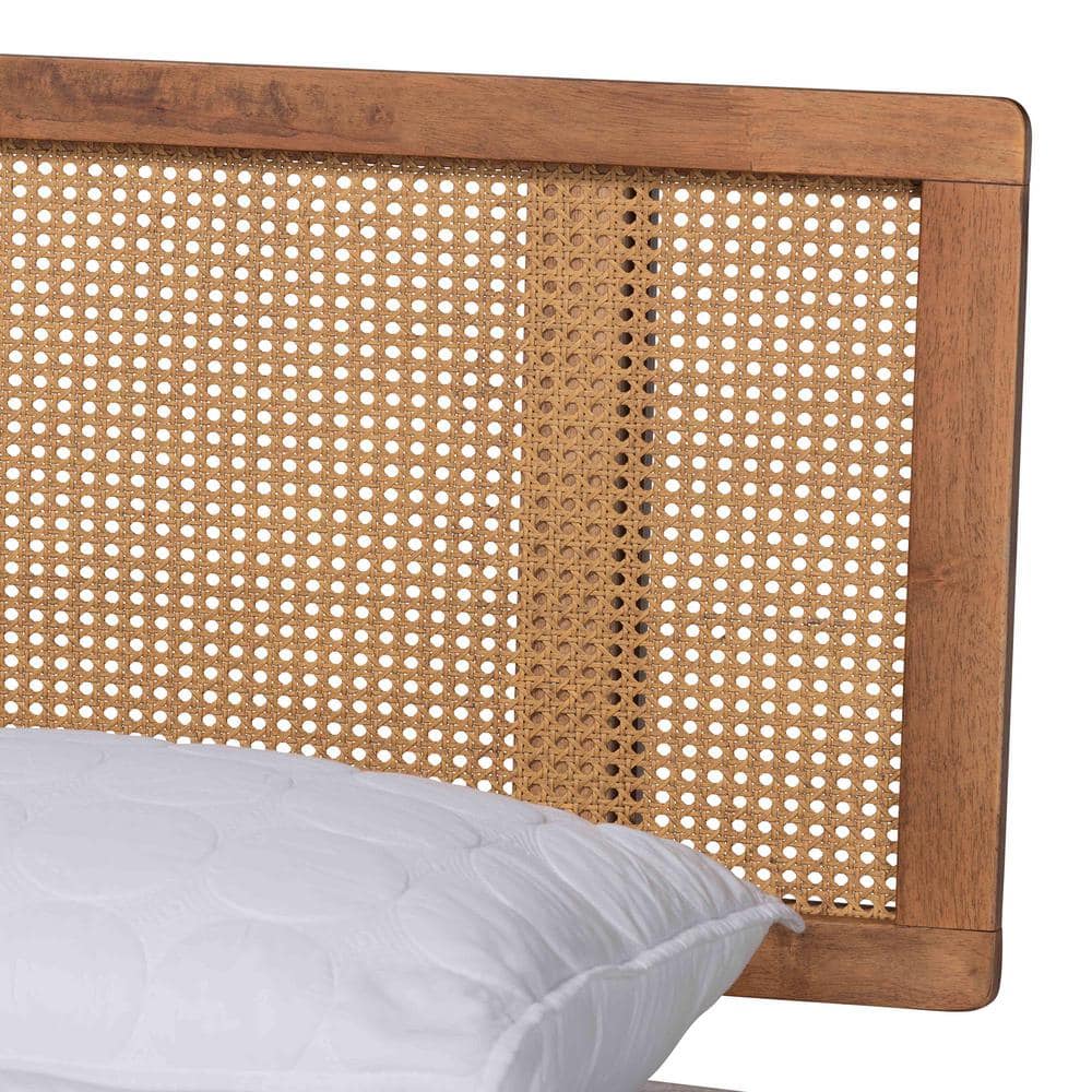 Walnut Brown Wood and Rattan King Size 3-Piece Bedroom Set