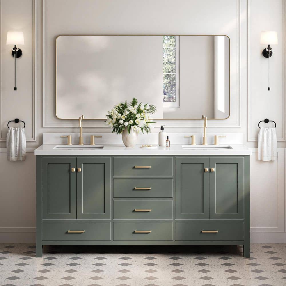 Cambridge 72 in. Double Sink Freestanding Bathroom Vanity in Vintage Sage Green with Pure White Quartz Top price history on PriceWatchPro