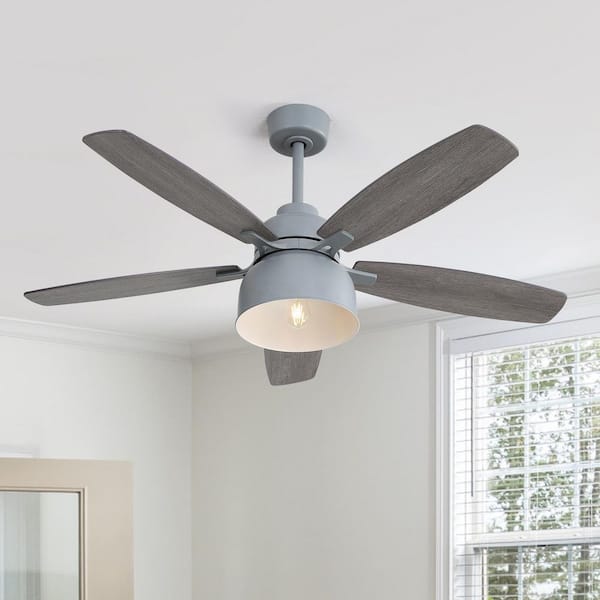 52 in. Indoor Farmhouse Gray 5-Dual-Finish Gray/Brown Blades Downrod Ceiling Fan with E26 Blub and Remote Control