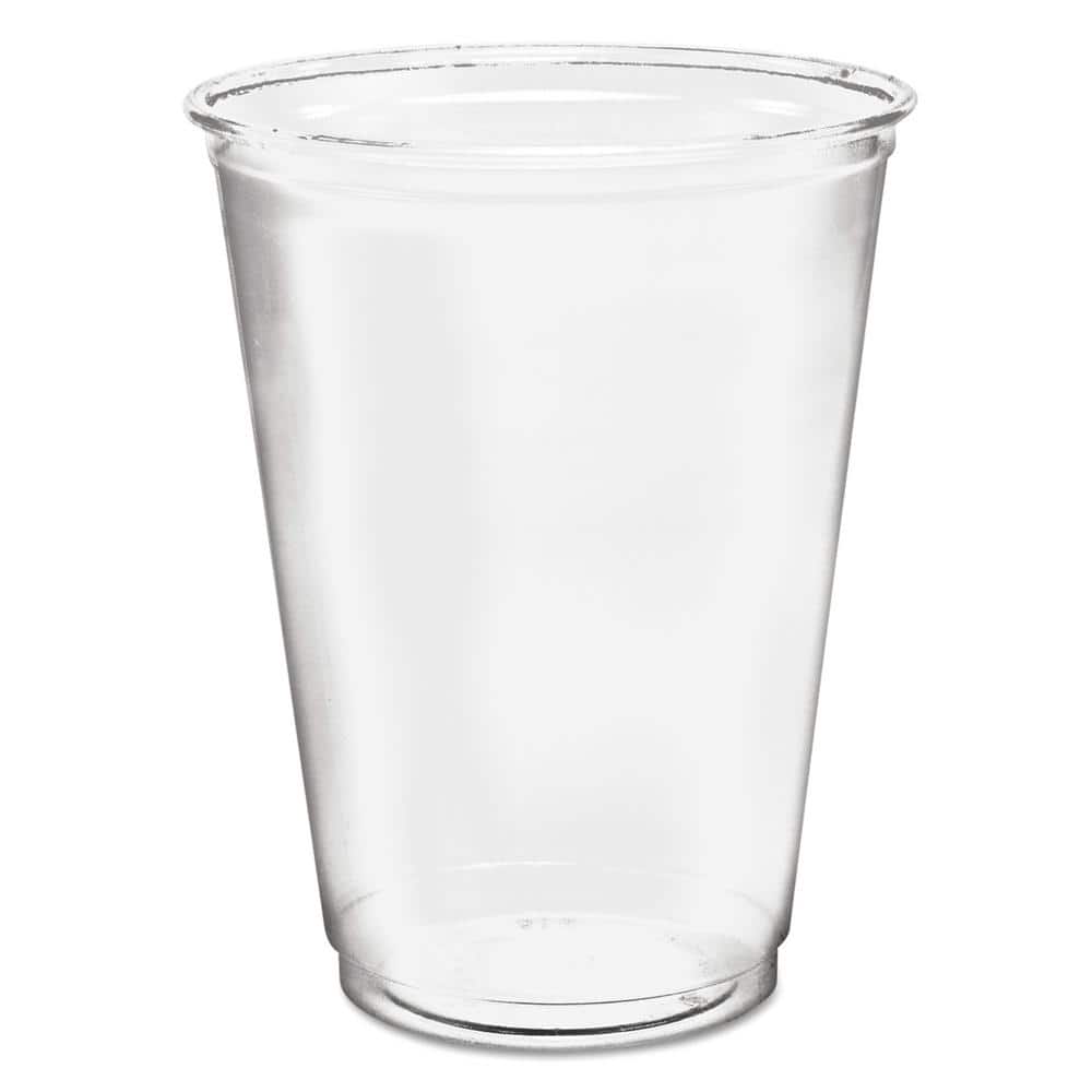 50 Sets 12 oz Clear Plastic PET Cup with Flat Straw Slot Lid 