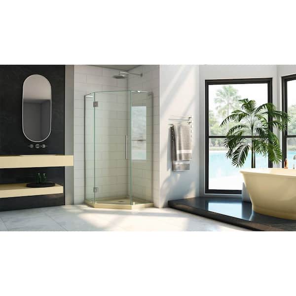 Prism Plus 42 in. x 42 in. x 74.75 in. Semi-Frameless Neo-Angle Hinged Shower Enclosure in Brushed Nickel with Base