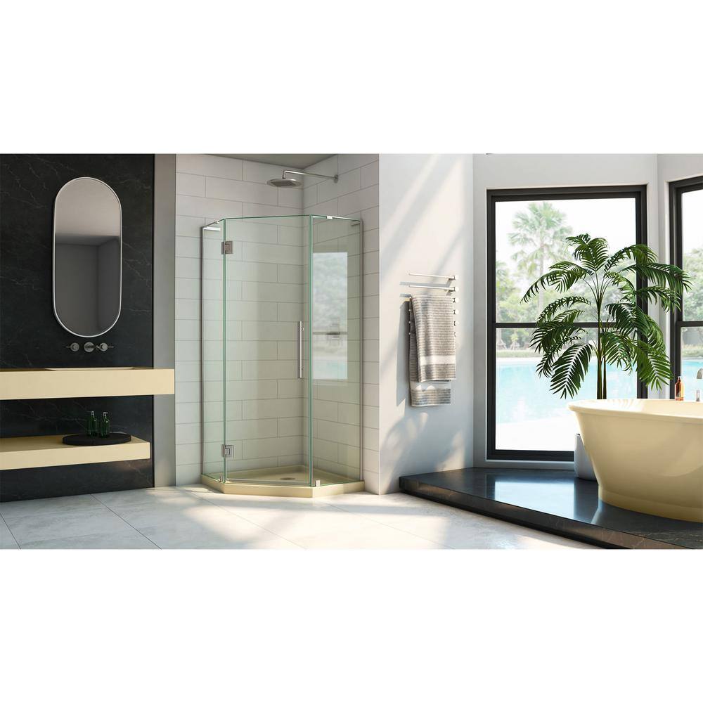 Prism Plus Frameless Neo-Angle Shower Enclosure with Distressed Bronze Hardware