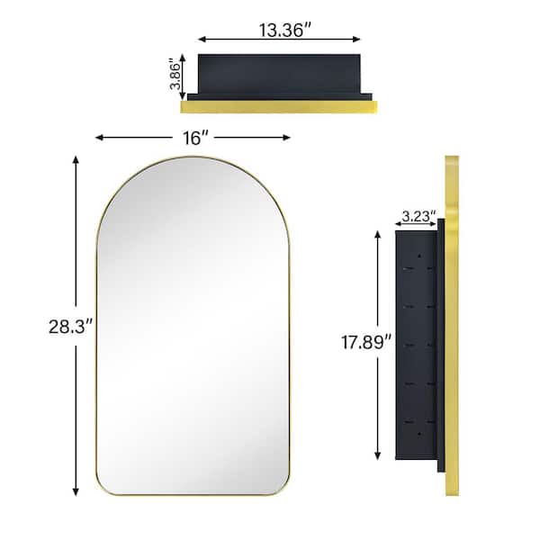 TEHOME Aristes 16 in. W x 28.3 in. H Arched Metal Framed Recessed Medicine Cabinet with Mirror for bathroom in Gold