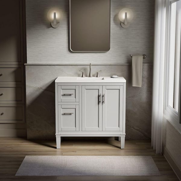 Chesil 36in. Single Sink Freestanding Atmos Grey Bath Vanity with Bianco Bella Quartz Top Assembled