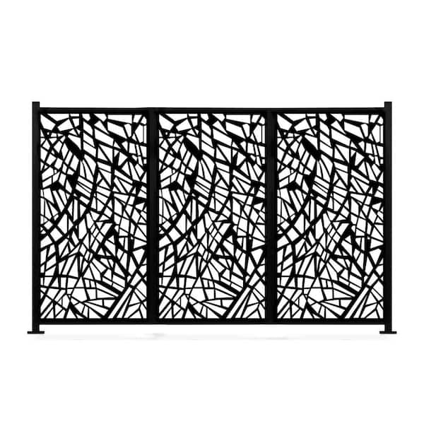 Ejoy 48 in. x 72 in. New Style MetalArt Laser Cut Metal Black Privacy Fence Screen Set, WideLine, 2 Pole with 3 Panel