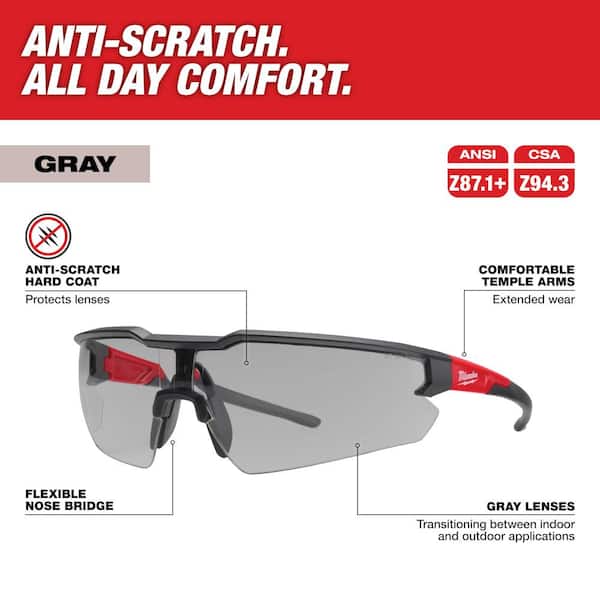 Safety Glasses with Gray Anti-Scratch Lenses (3-Pack)