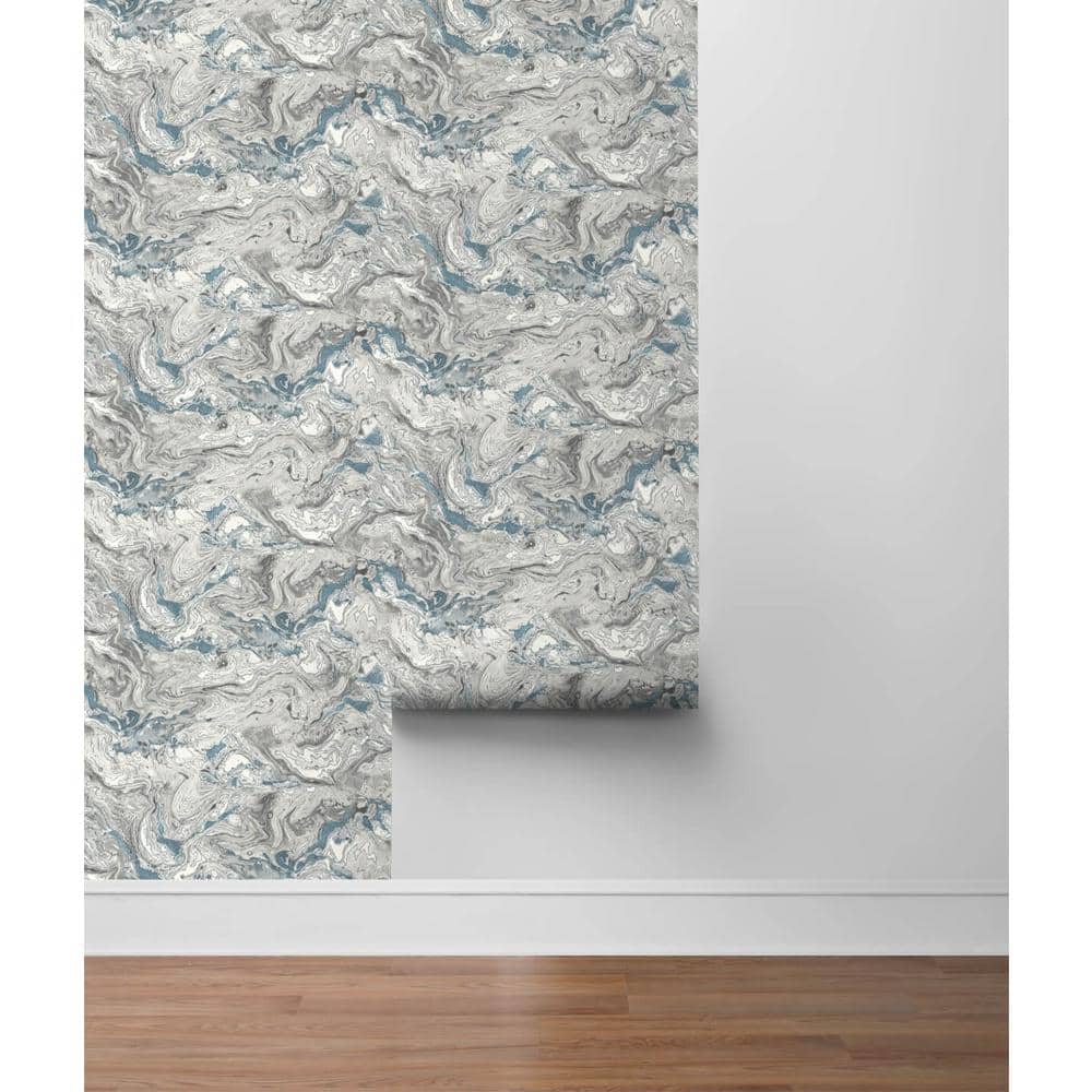 Lunar Rock Cerulean Faux Marble Vinyl Peel & Stick Wallpaper Roll