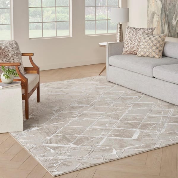 Glam Ivory/Grey 9 ft. x 12 ft. Abstract Contemporary Area Rug