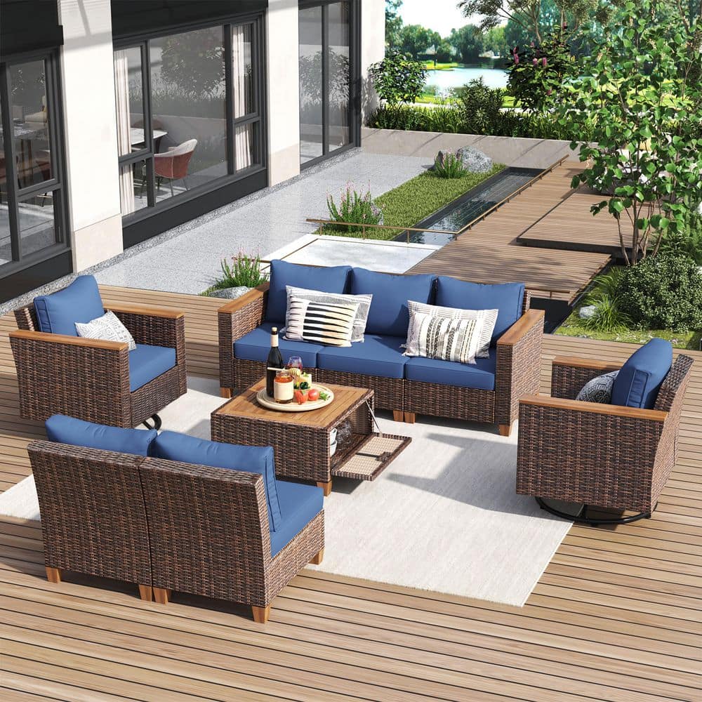 Outdoor Elegance Brown 8-Piece Wicker Patio Sectional Seating Set with Cush