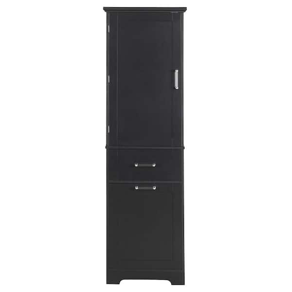 20 in. W x 13 in. D x 68 in. H Black Bathroom Storage Linen Cabinet with 2-Drawers, Adjustable Shelf, Painted Finish